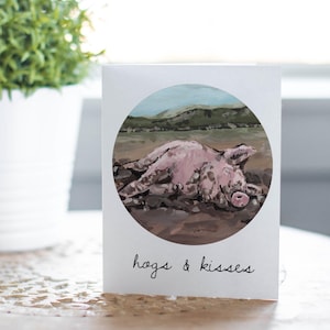 Hogs & Kisses Pig Card, Cute Pig Love Card, Farm Animal Greeting Card, Anniversary