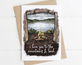 I Love You To The Mountains and Back, Rustic Anniversary Card, Outdoors Lover Card, Nature Lover Card, Dating Anniversary, Wedding