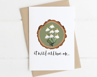 It Will All Be Ok, Daisy Flower Bouquet Card, Floral Greeting Card, Pretty Flower Card, Hard Times Card, Encouragement Card
