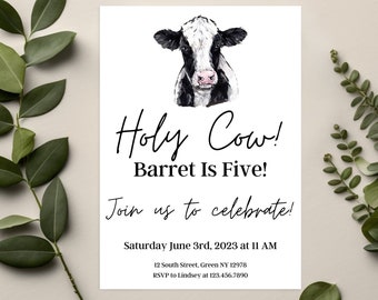 Holy Cow Birthday Invitation Instant Download, Cow Lover Birthday, Cow Invitation, Holstein Cow