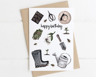 Happy Birthday Gardener, Gardening Greeting Card, Garden Lover Card, Rustic Gardener Card, Gardener Lover Card, Card For Mom Grandma