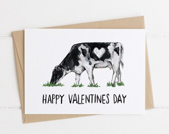 Holstein Cow Valentines Day Card, Cute Cow Love Card, I Moo You, Black and White Cow Card, Farm Animal Greeting Card, Heart Cow