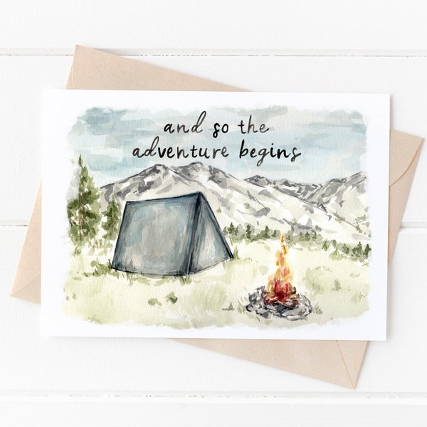 Campfire Landscape Greeting Card, Rustic Camping Card, New Baby Card, Engagement Wedding Card, Camping Lover Card, Outdoorsy Card