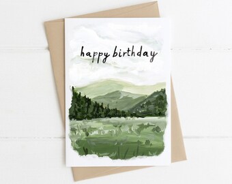 Happy Birthday Landscape Card, Rustic Birthday Card, Outdoors Lover Card, Nature Lover Card, Mountain Birthday Card