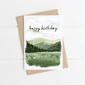 Happy Birthday Landscape Card, Rustic Birthday Card, Outdoors Lover Card, Nature Lover Card, Mountain Birthday Card