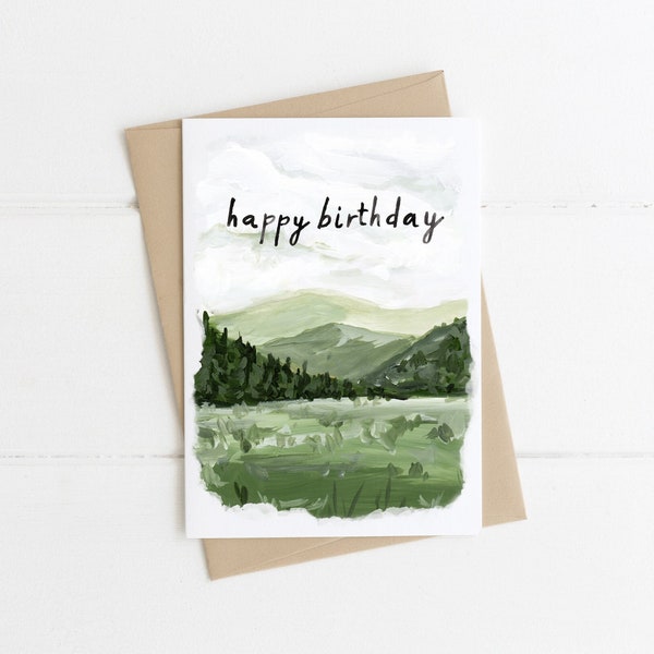 Carte de paysage de joyeux anniversaire, carte d'anniversaire rustique, carte d'amant de plein air, carte d'amant de nature, carte d'anniversaire de montagne