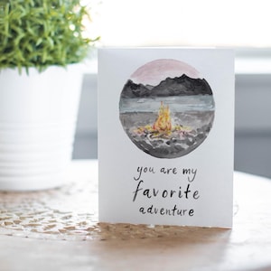 You Are My Favorite Adventure, Campfire Sunset Landscape Greeting Card, Rustic Engagement Wedding Card, New Baby Card