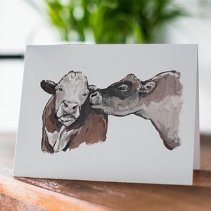 Cow Kiss Card, Cute Cow Love Card, Red and White Cow Card, Farm Animal Greeting Card, Hereford
