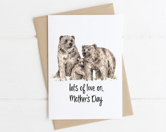 Mother's Day Card, Bear Mothers Day, Lots of Love on Mother's Day, Woodland Bear Mom Card, Rustic Mom Card