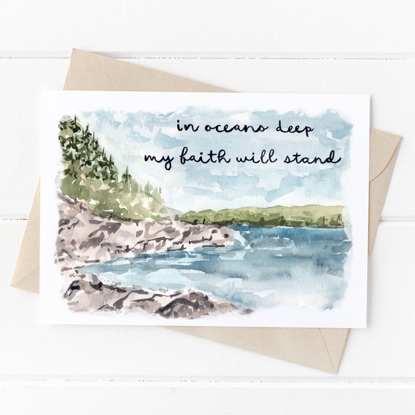 In Oceans Deep My Faith Will Stand Card, Hymne Scripture Greeting Card, Religious Card, Deuil Card, Encouragement Card, Landscape Card