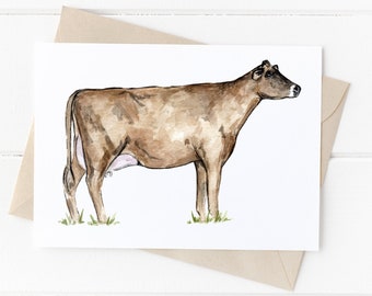 Jersey Cow Greeting Card, Cute Cow Card, Brown Cow Card, Farm Animal Greeting Card, Rustic Animal Card