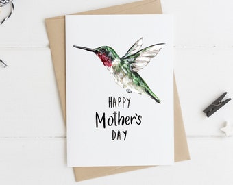 Happy Mothers Day Hummingbird, Mother's Day Card, Humming Bird Card For Mom, Nature Lover Card, Bird Lover Card