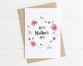Happy Mothers Day Card, Watercolor Flower Mothers Day Card, Card for Mom