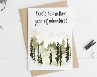 Here's To Another Year of Adventures, Rustic Anniversary Card, Outdoors Lover Card, Nature Lover Card, Dating Anniversary, Wedding