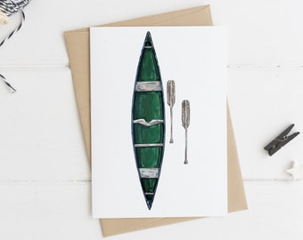 Canoe Greeting Card, Rustic Canoeing Camping Card, Outdoors Lover Greeting Card, Camping Lover Card, Canoeing