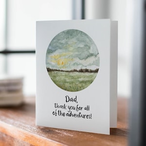Papa bedankt voor alle avonturen Wenskaart, Vaderdag, vader verjaardag, landschap natuurkaart