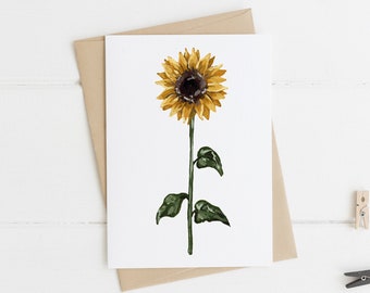 Sunflower Floral Greeting Card, Rustic Sun Flower Card, Yellow Flower Farmhouse Card, Yellow Wildflowers, Blank Greeting Card