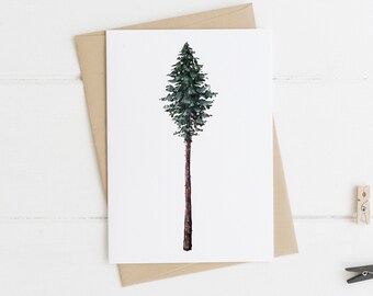 Carte de voeux pin simple, carte d'arbre, carte de voeux pin rustique, carte d'amant de la nature, carte de plein air