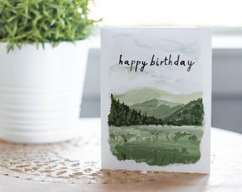 Happy Birthday Landscape Card, Rustic Birthday Card, Outdoors Lover Card, Nature Lover Card, Mountain Birthday Card