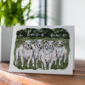 J'aime la carte de mouton de brebis, carte d'amour de mouton mignon, carte de voeux d'animal de ferme