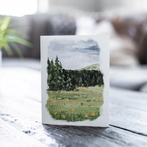 Carte de voeux paysage rustique de fleurs sauvages, carte jaune de fleurs sauvages, carte de voeux paysage, carte d'amant de la nature, carte de plein air