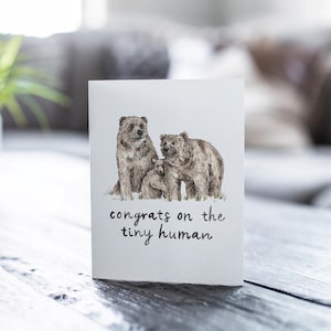 Carte de voeux grizzly, carte de naissance, carte de voeux de bébé ours, carte de voeux d'animal de la forêt, félicitations pour le petit humain, grizzli