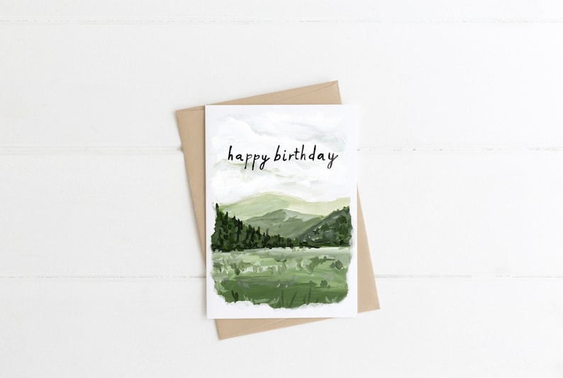 Happy Birthday Landscape Card, Rustic Birthday Card, Outdoors Lover Card, Nature Lover Card, Mountain Birthday Card image 1