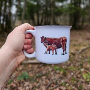 Mom and Baby Cow Ceramic Mug, Cow Coffee Mug, Ceramic Camp Mug