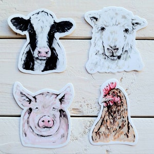 Cow, Sheep, Chicken, Sheep Vinyl Sticker, Water Bottle Sticker, Laptop Sticker, Vinyl Decal, Farm Animal Sticker Set of Four