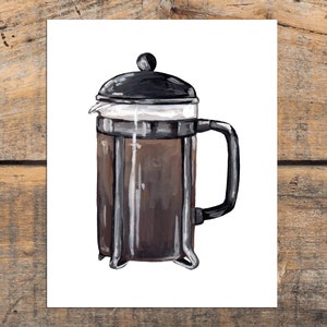 French Press Coffee Maker Art Print, Rustic Coffee Decor, Barista Gift, Coffee Maker Art Print, Coffee Bar Decor, Espresso Art