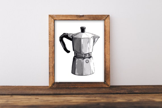 Moka Pot Koffiezetapparaat Art Print, Rustieke Koffie Decor, Barista Gift,...