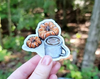 Pumpkin and Coffee Fall Sticker, Pumpkin Spice Sticker, Fall Autumn Lover