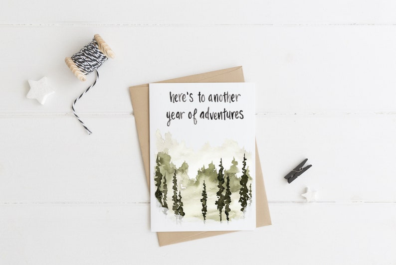 Here's To Another Year of Adventures, Rustic Anniversary Card, Outdoors Lover Card, Nature Lover Card, Dating Anniversary, Wedding image 1