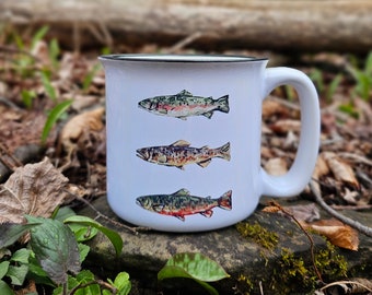Trout Ceramic Mug, Brook Trout, Rainbow Trout, Brown Trout, Fish Mug, Fly Fishing, Gift For Him, Ceramic Camp Mug