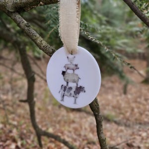 Farm Animal Stack Ceramic Ornament, Cow, Sheep, Pig, Chicken Ornament, Farm Christmas Ornament, Rustic Ceramic Ornament