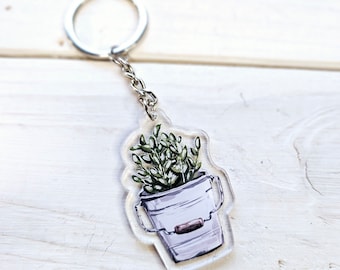 Plant in Bucket Acrylic Keychain, Gift For Gardening Lover, Gardener Keychain, Plant Lover