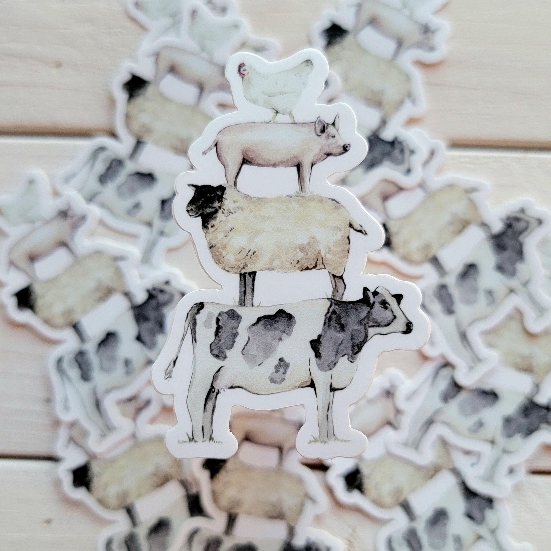 Farm Animal Stack Vinyl Sticker, Animal Water Bottle Sticker, Laptop ...