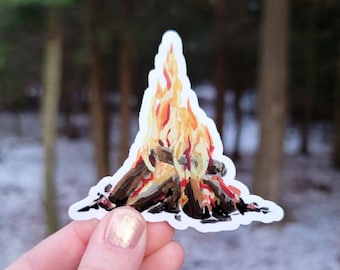 Campfire Sticker, Camping Sticker, Nature Waterproof Vinyl Sticker, Hiking Lover Gift