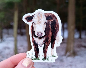 Cow Vinyl Sticker, Cow Water Bottle Sticker, Hereford Laptop Sticker, Vinyl Decal, Farm Animal, Cow, Hereford Cow