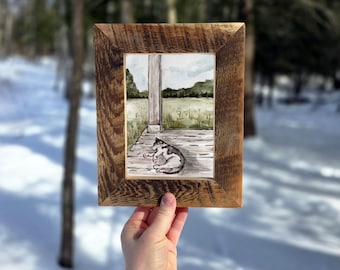 Cat on Porch Art Print, Rustic Art