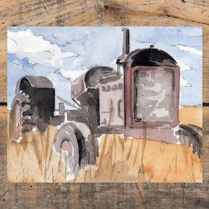 Rustic Tractor Art Print, Vintage Tractor, Farmer, Landscape, Rustic Decor