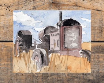 Rustic Tractor Art Print, Vintage Tractor, Farmer, Landscape, Rustic Decor