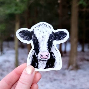 Cow Vinyl Sticker Holstein, Water Bottle Sticker, Laptop Sticker, Vinyl Decal, Farm Animal, Cow, Black and White Cow Sticker