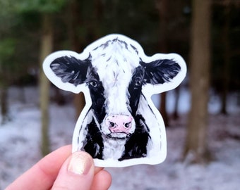 Kuh Vinyl Aufkleber Holstein, Wasserflasche Aufkleber, Laptop Aufkleber, Vinyl Aufkleber, Bauernhof Tier, Kuh, Schwarz und weiß Kuh Aufkleber