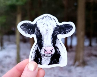 Cow Vinyl Sticker Holstein, Water Bottle Sticker, Laptop Sticker, Vinyl Decal, Farm Animal, Cow, Black and White Cow Sticker