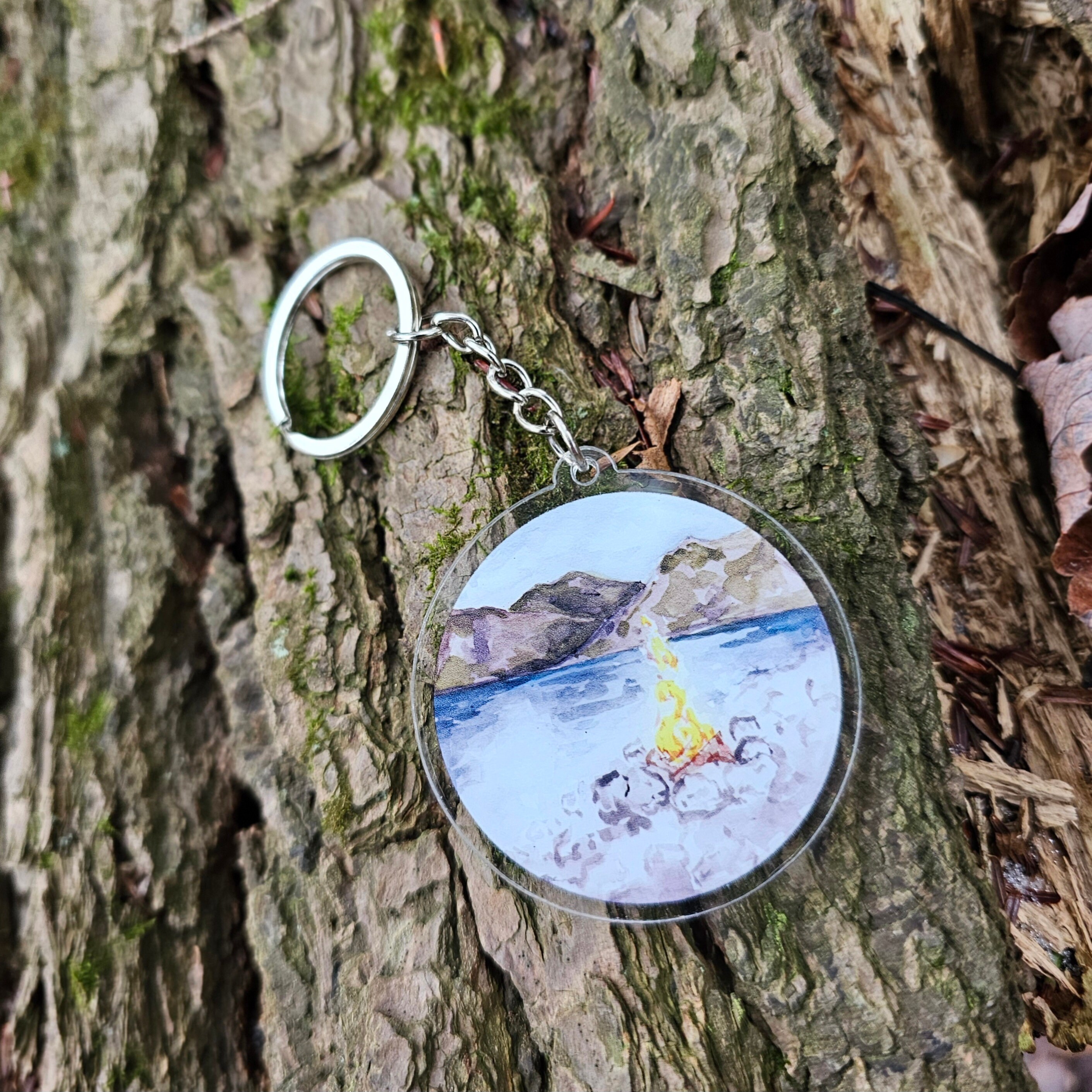 Landscape Keychain Campfire Landscape Acrylic Keychain, Blue Sky, Gift for Nature Lover ...