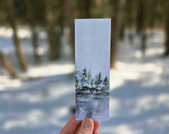 Aquarell Landschaft Lesezeichen, Geschenk für Buchliebhaber, Pine Tree Lesezeichen