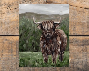Highland Cow Wall Art Print, rustieke hooglandkoe, boerderij muurkunst, kunst aan de muur Highland koe