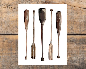 Oars Art Print, Rustic Outdoorsy Wall Art, Cabin Art Print, Canoeing, Lake House Decor