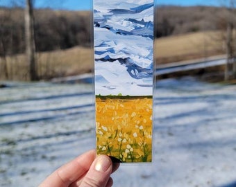 Flower Field Landscape Bookmark, Yellow Flower Bookmark, Pretty Bookmark, Reader Gift, Single or Set of Four
